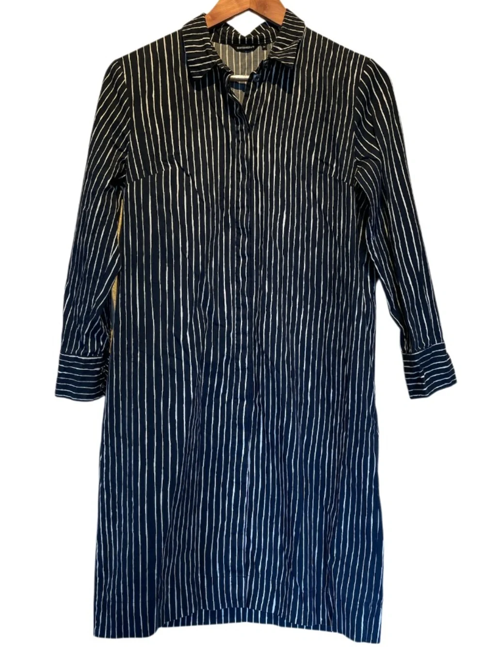 Marimekko Navy Blue Striped Kassandra Shirt Dress Size 34 US Size 4 - Picture 2 of 6